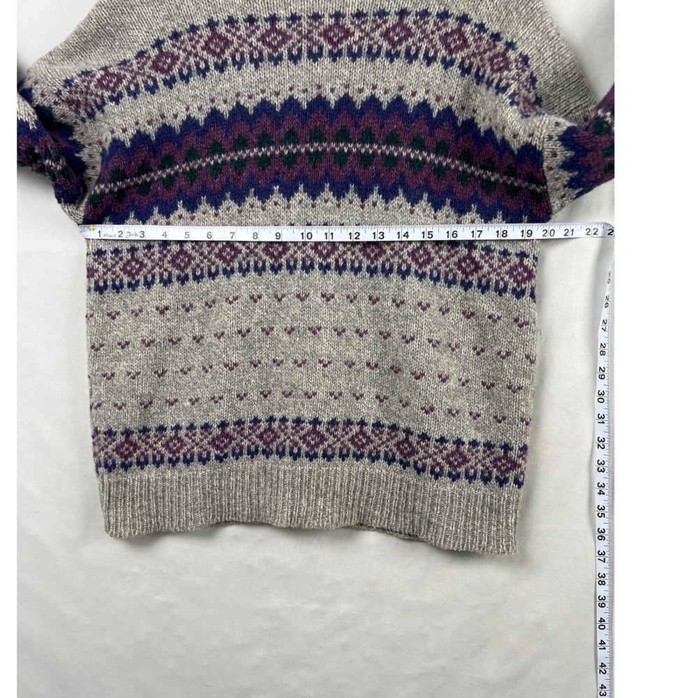 Vintage Alps Sweater Outdoors Cardigan Women Medium Grey Purple Fair Isle Wool - Picture 5 of 8